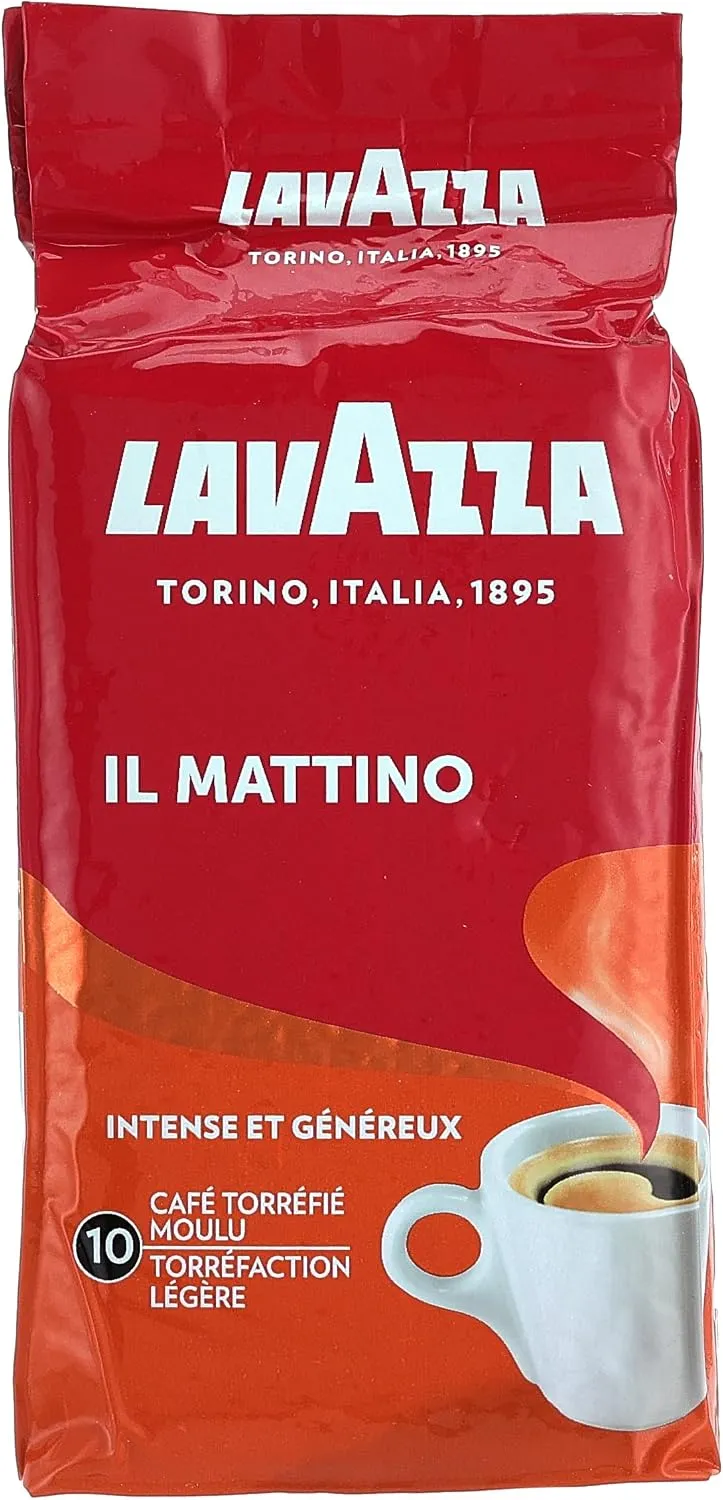 Lavazza Il Mattino dark roast ground coffee, intensity 10, 250 g pack
