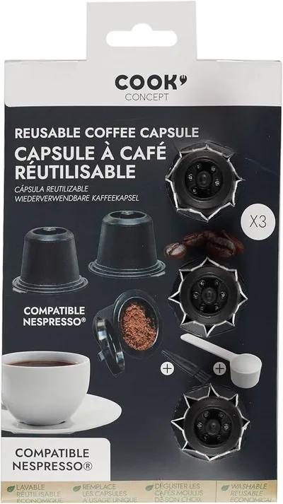 Cook Concept refillable stainless steel coffee capsules compatible with Nespresso, set of 3
