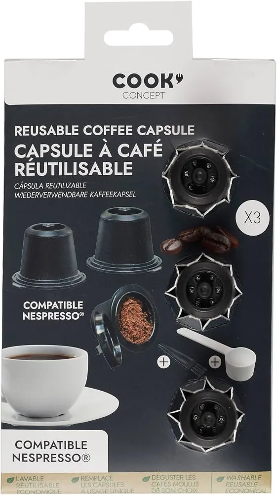 Cook Concept refillable stainless steel coffee capsules compatible with Nespresso, set of 3