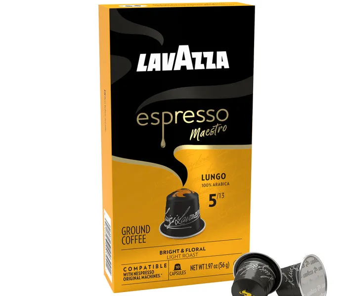 Lavazza Espresso Maestro Lungo aluminium capsules compatible with Nespresso Original, box of 10