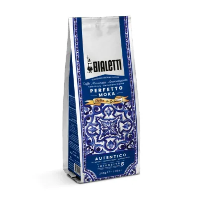 Bialetti x Dolce&Gabbana Perfetto Moka Autentico flavoured ground coffee in the blue Sicilian maiolica pack