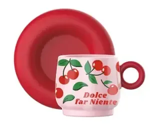 Bialetti Dolce far Niente pink cherry espresso cup with red saucer, 90 ml