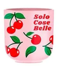 Bialetti conical espresso cup, 90 ml, pink with cherries and the words Solo Cose Belle