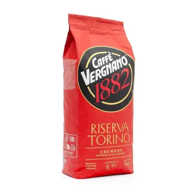 Caffe Vergnano Riserva Torino Cremoso 1kg red whole bean coffee bag, front of pack showing intensity 8/10