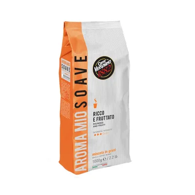 Caffe Vergnano Aroma Mio Soave 1kg orange and silver whole bean coffee bag, front of pack