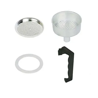 Moka Pot Spare Parts Kit 6 Cup – filter plate, funnel, gasket and black handle