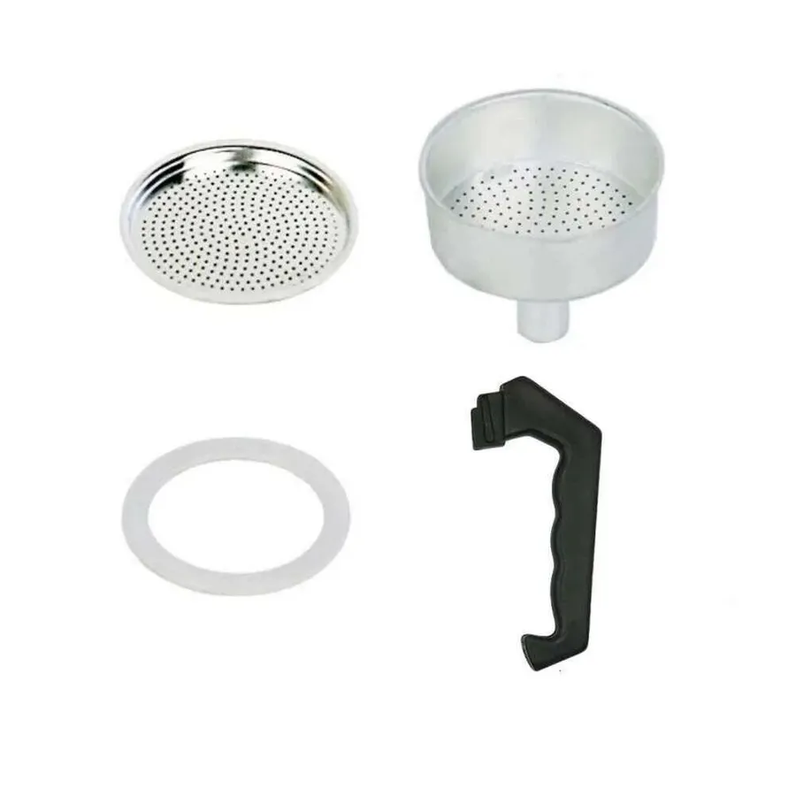 Moka Pot Spare Parts Kit 6 Cup – filter plate, funnel, gasket and black handle