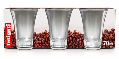 Fatigati Casa set of 3 clear glass coffee cups, 70 ml, in the box