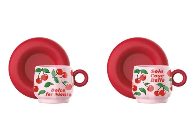 Bialetti Cherry Espresso Cups With Saucer - 90ml - 2 Cups
