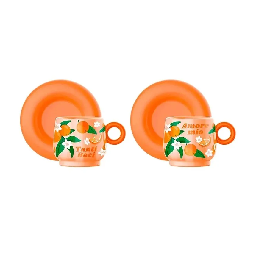 Bialetti Arancia Espresso Cups With Saucer - 90ml - 2 Cups